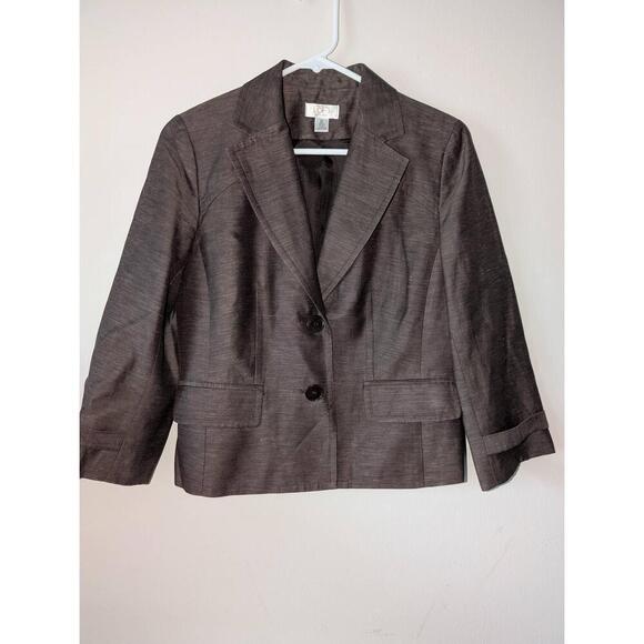 Jackets & Blazers - Ann Taylor Loft Petites Womens Bronze Jacket 6P 3/4 Sleeve Linen Blazer